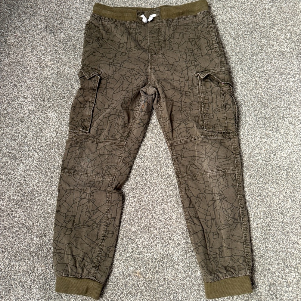 H&M Olive Green with Electric Pattern Design Cargo Joggers Junior size 11